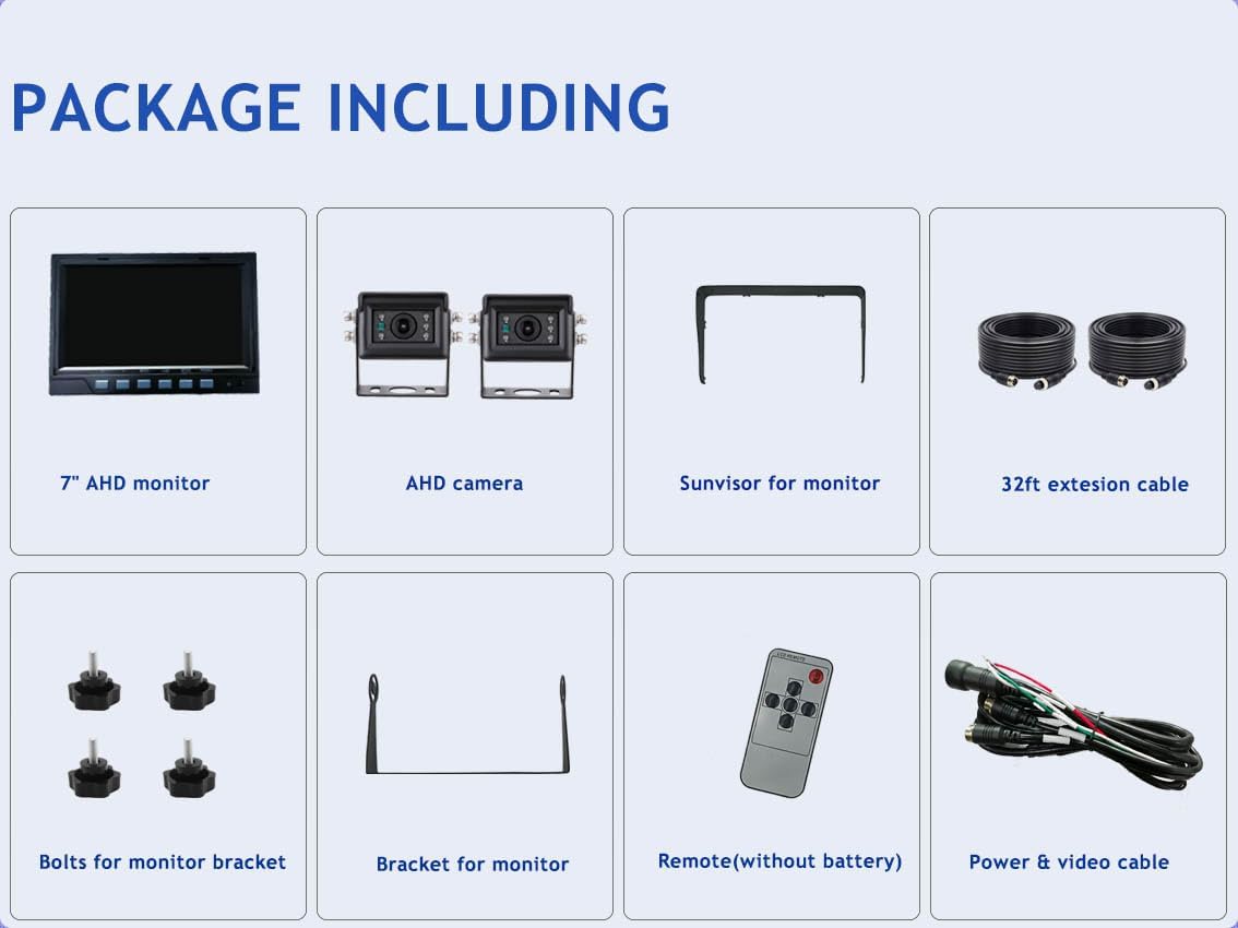 AHD 1080P Wired Reverse Rear View Backup Camera System,2 IR Camera with Waterproof IP69K, 7" Single View Monitor with TVS Protector,Vibration-Proof 10G for Tractor/Truck/Skid Steer/Heavy Equipment