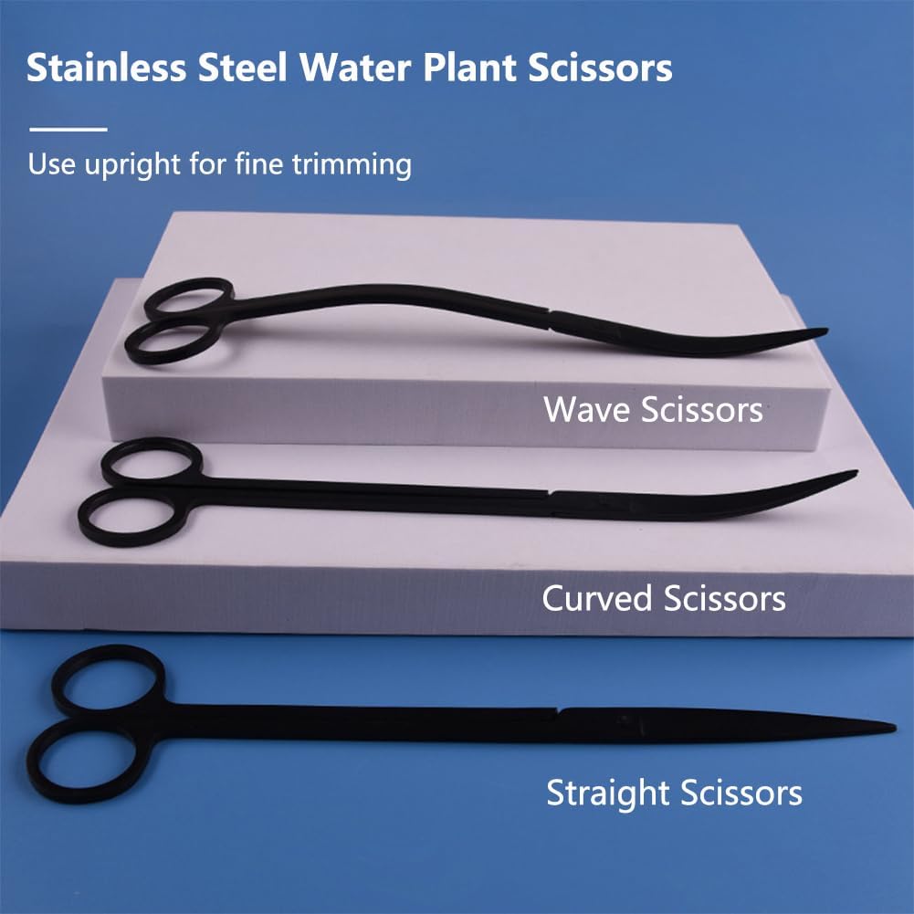 7-in-1 Aquascaping Tools Kit for Aquarium & Terrarium - Stainless Steel Long Tweezers, Curved Scissors, Algae Scraper, Feeding Tongs - Live Plant Trimming & Tank Cleaning Accessories