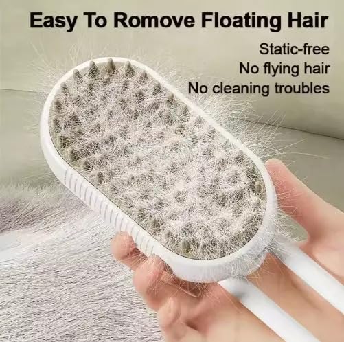 3-in-1 Cat Grooming Brush โ Water Spray & Self-Cleaning Shedding Brush for Cats & Dogs โ Pet Hair Removal & Massage Comb for Long & Short Hair (White). (White)