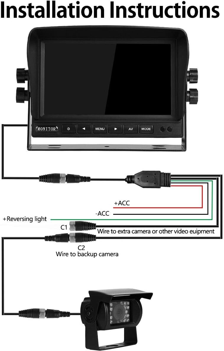 RV Backup Camera and Monitor Kit(12-24V) 7inch HD Monitor Reversing +2 Rear View Camera 170°Wide Angle,18IR Night Vision,Waterproof IP68,Dual Back up Camera for Truck/Trailer/Van/Camper/Vehicles.