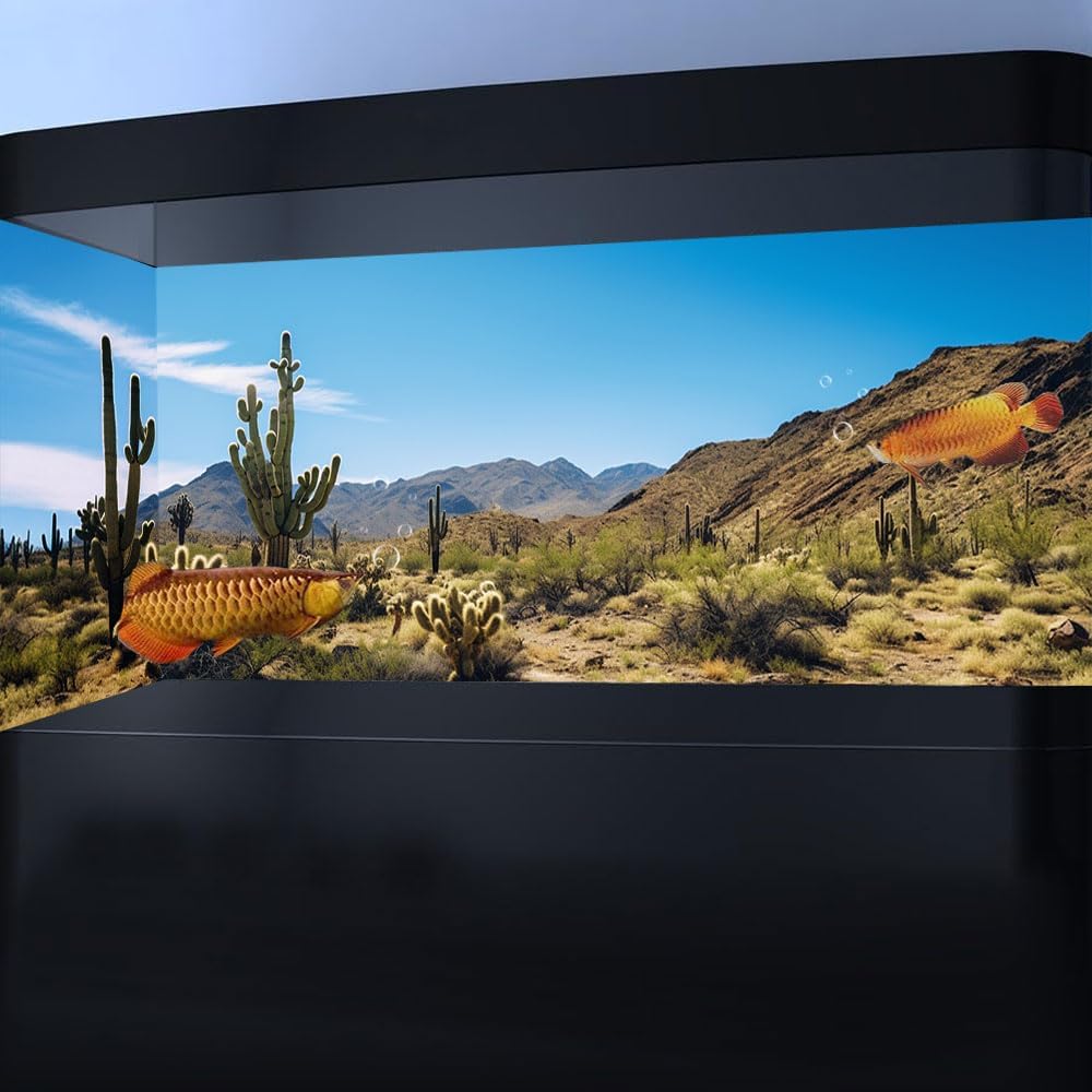 Reptile Habitat Background, Retro Desert Oasis Cactus Terrarium Background 36X24 in Background with 8 EVA Double-Sided Tape