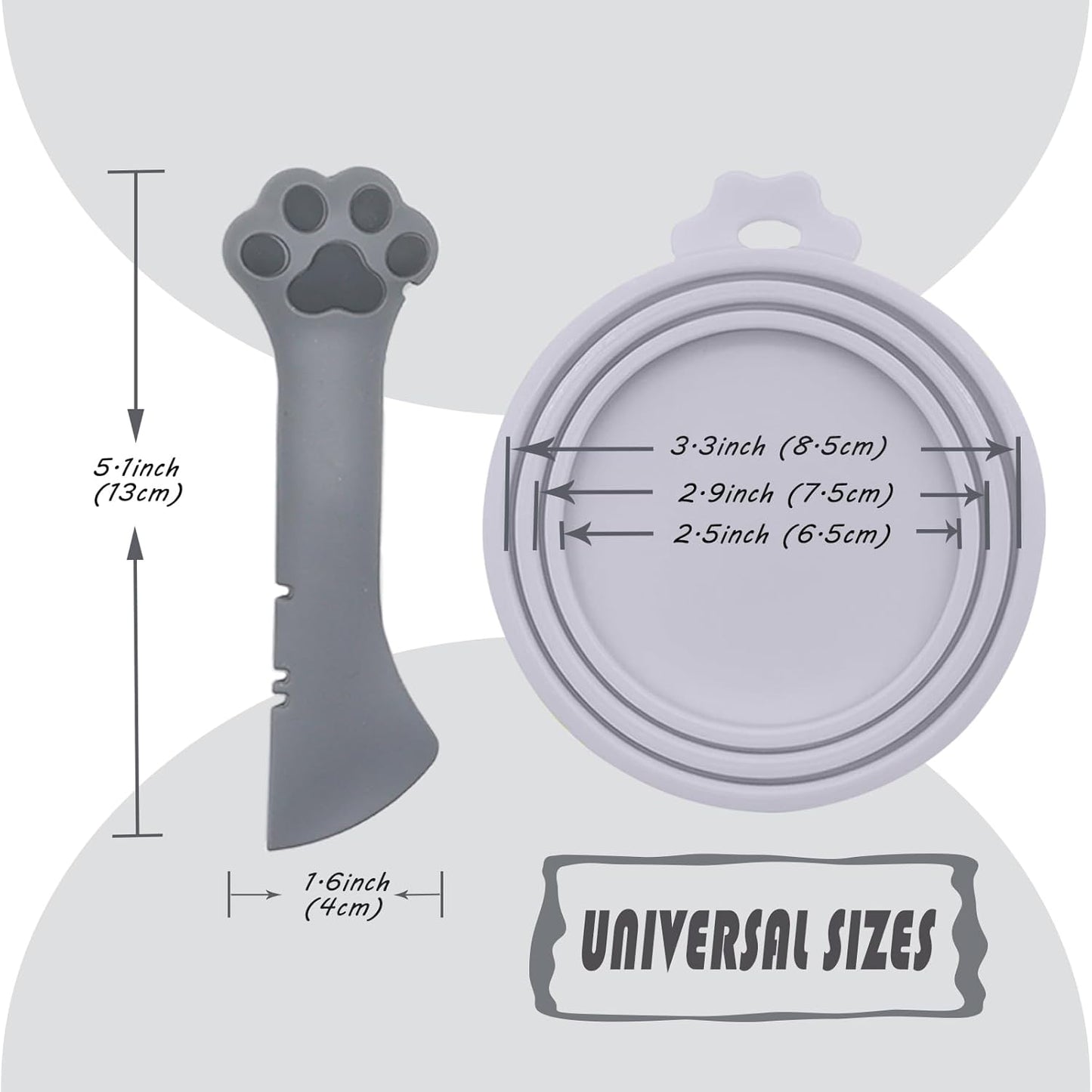 Pet Food Can Spoon & 3 Pcs Can Covers | Cute Paw Shape Opener Spatula Cat Wet Food Spoon | Universal BPA Free Silicone Can Lids & Spoon for Dog Cat Cans(Grey)