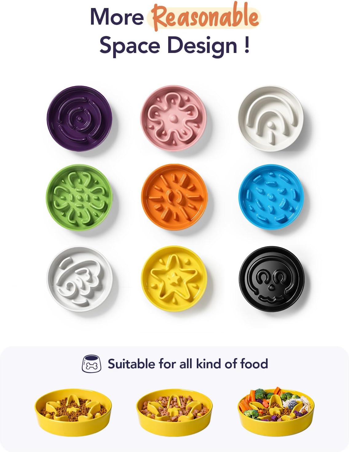 LE TAUCI Slow Feeder Dog Bowls Ceramic,3 Cups Slow Feeding Dog Bowl Medium Large Breed, Pet Bowl for Fast Eaters, Puzzle Pet Dishes, Star Yellow