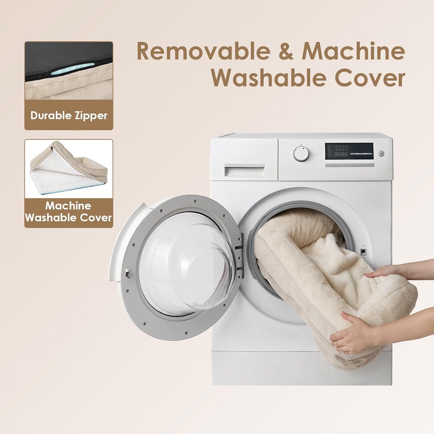 EHEYCIGA Memory Foam Dog Bed for Medium Size, Orthopedic Dog Sofa with Sides and Waterproof Liner, Washable Bolster Pet Couch with Removable Cover, 35x22x6.5 Inch, Beige