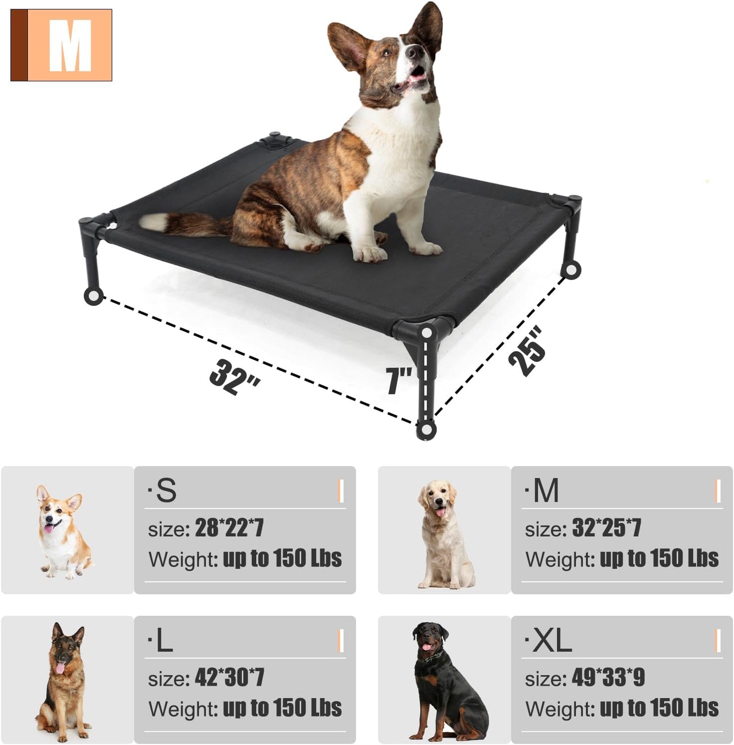 XL Elevated Dog Bed for Large Dogs, Extra Raised Dog Cot Beds, Heavy Duty Pet Cots with Durable Supportive Teslin Recyclable Mesh, Indoor & Outdoor Pet Bed