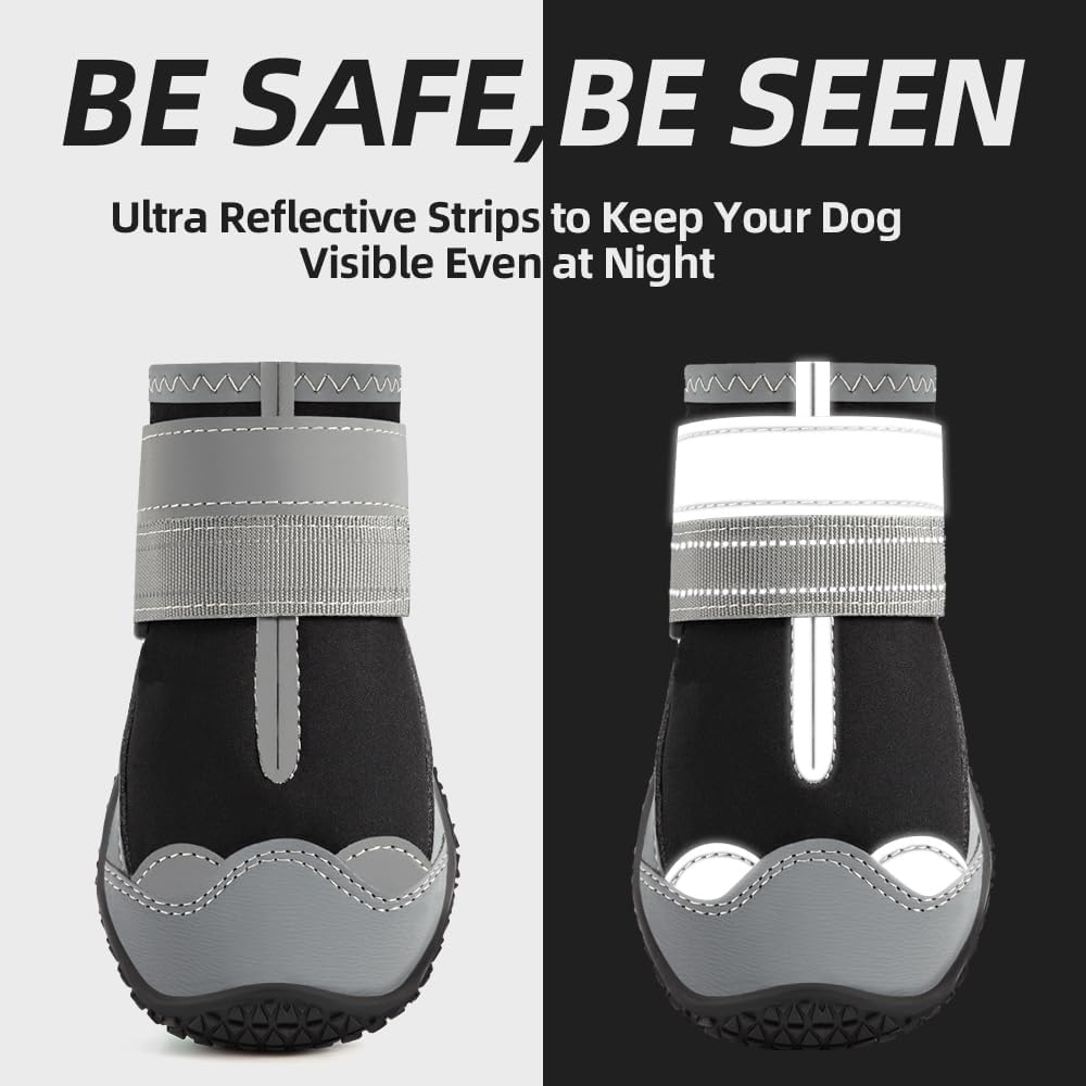 Dog Shoes for Small Dogs, Dog Boots & Paw Protectors for Hardwood Floors, Outdoor Dog Booties for Hot Pavement Winter Snow Hiking, Waterproof Dog Shoes with Reflective Strips Size 1