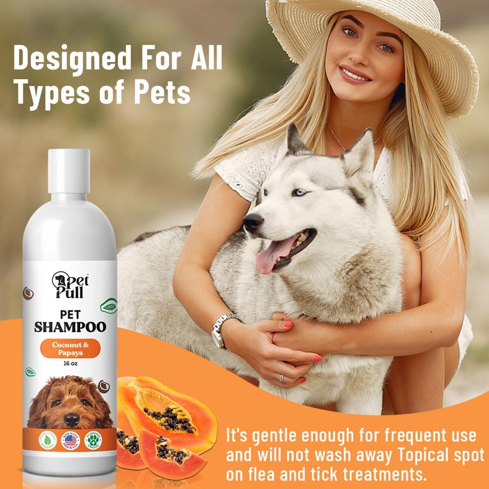 Pet Shampoo for Dogs - Plant-Based Dog Shampoo Cleanser - Dog Wash Pet Supplies for Pets with Coconut and Papaya Scent - Safe and Gentle Sensitive Skin Dog Shampoo - Made in The USA (16Oz)