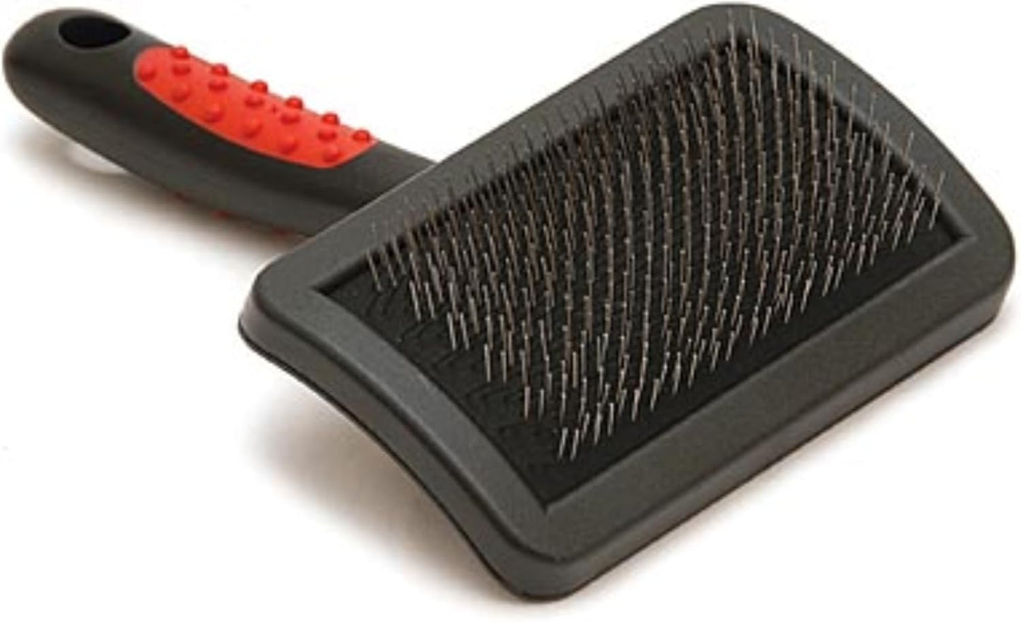 Jeffers Pet Hard Pin Universal Slicker Brush for Dogs & Cats – Firm Bristles, Curved Head for Tough Mats & Tangles, Non-Slip Grip, Best for Thick Coats, Heavy Matting – Black, Red - Small