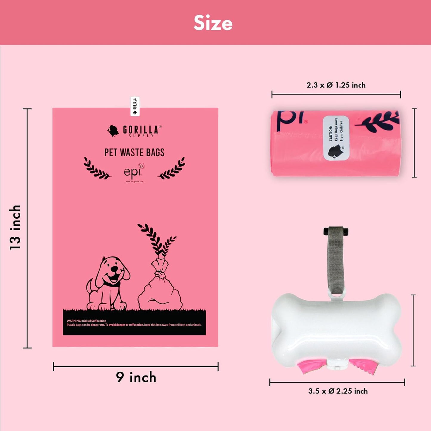 GORILLA SUPPLY 1000 multicolor poop bags for dogs with Dispenser and Leash Tie, 9" x 13", Mixed