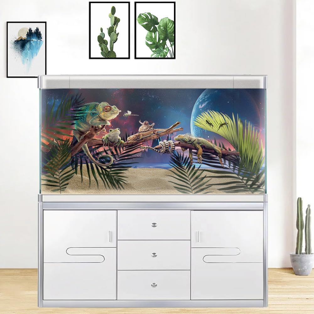 Scarlet Cosmic Aquarium Background,Cool Galaxy Parallel Space Themed Fish Tank Background, Tropical Desert Terrarium Background 48X18IN with 8 EVA Double-Sided Tape