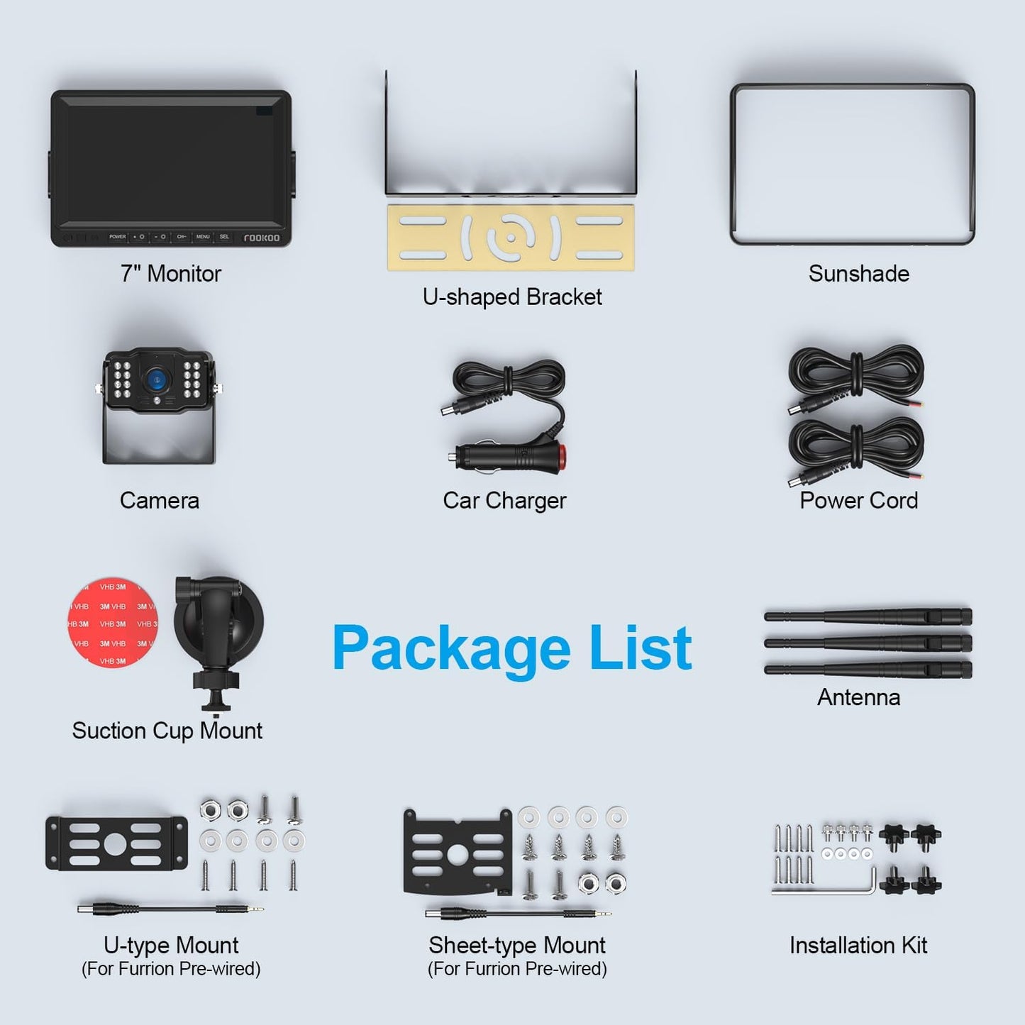 Fookoo HD 1080P 7-inch Wireless Backup Camera for Furrion RV, 7" Split Screen Monitor Plug-Play Easy Setup Rear View Camera DIY Guide Lines Waterproof for Truck RV Trailer Camper Motorhome - DW70101