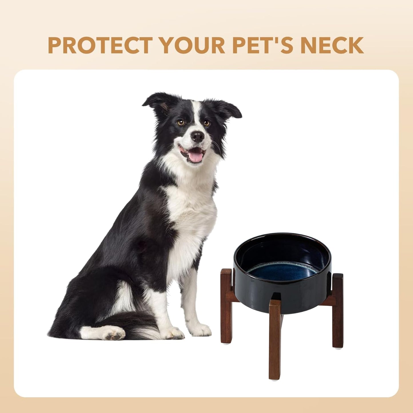 Ceramic 7.3inch Raised Dog Bowl Set, Elevated with Acacia Wood Stand, Food and Water Bowl for Medium Breed Dogs, Weighted Pet Dishes(41oz, Starry Sky)