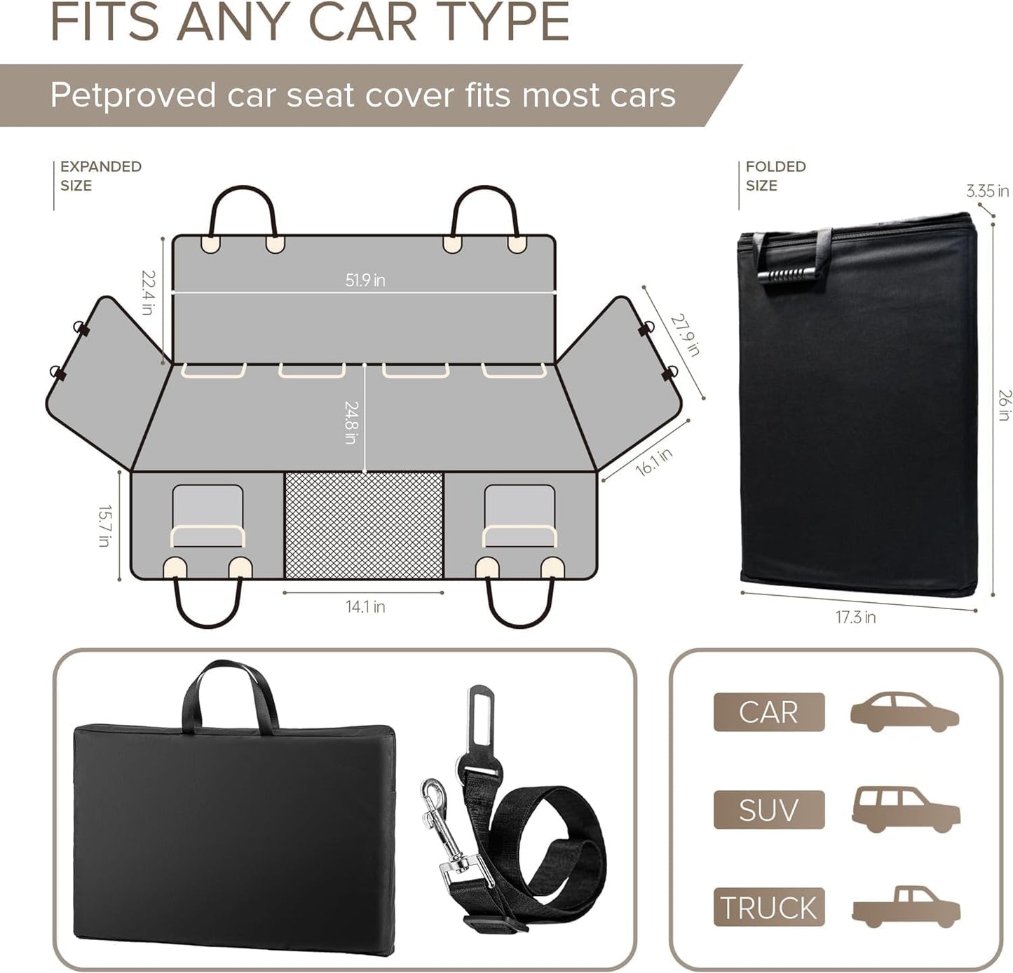 SHARLOVY Back Seat Extender for Dogs, Heavy Duty Dog Car Seat Cover for Back Seat and Aggressive Chewer, Large Hard Bottom Seat Cover for Dogs, Dog Hammock for Car, Travel Pet Bed for Car, SUV, Truck