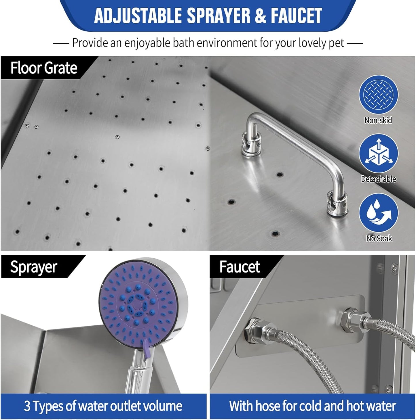 Professional Dog Washing Station, Stainless Steel Dog Bathing Station, Dog Wash Station, Storage Drawer, Upgrade Parts, Home, Commercial,34" R-RAMP