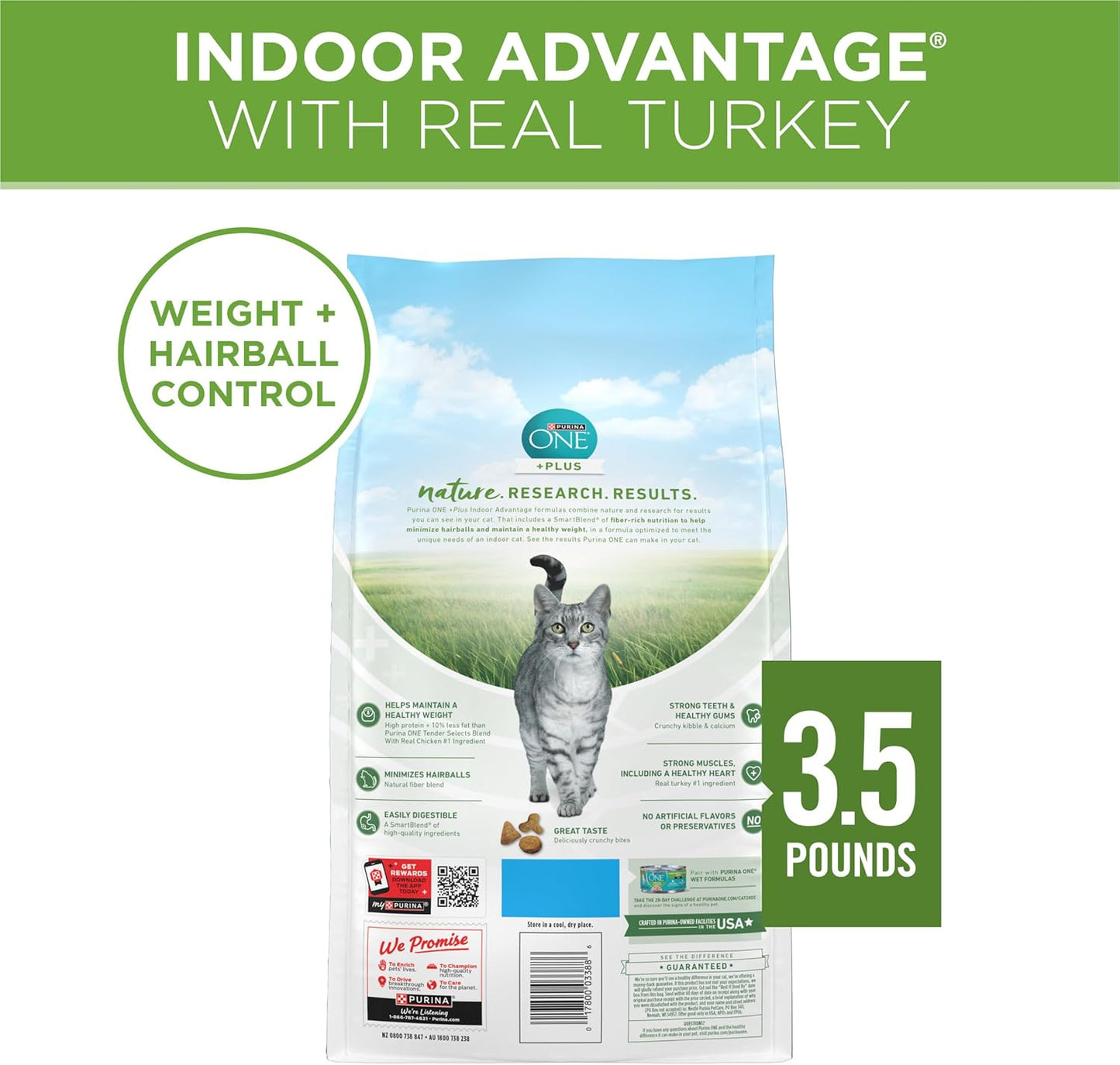 Purina ONE Natural, Low Fat, Weight Control, Indoor Dry Cat Food, +Plus Indoor Advantage - 3.5 lb. Bag