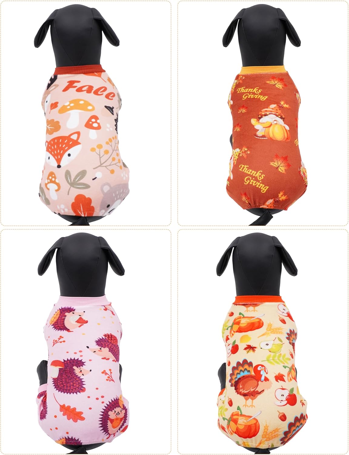 PET SHOW 4 Pack Fall Small Dog Pajamas Thanksgiving Clothes for Medium Dogs Girl Boy Soft Stretchy PJs Autumn Jumpsuit Puppy Onesies Outfits with Sleeve Pets Dachshund Costume L