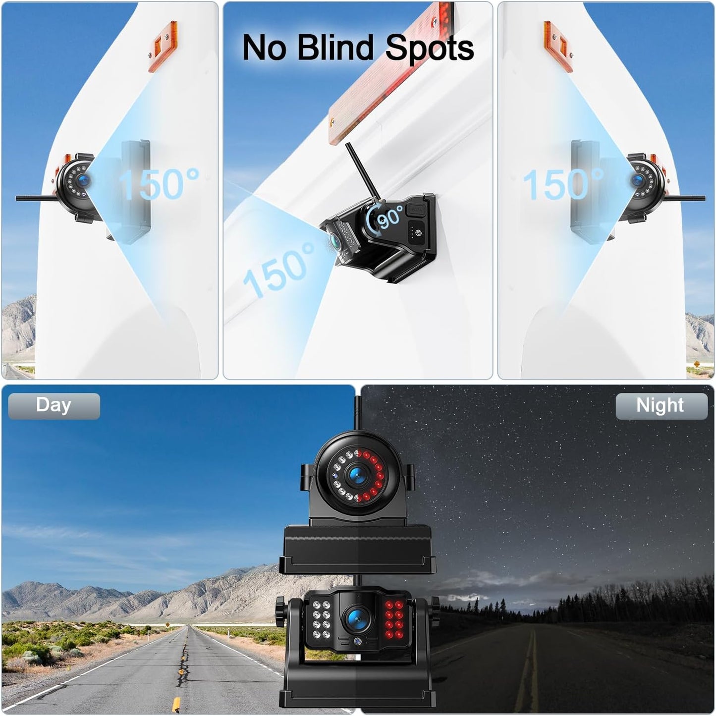 Fookoo 1080P 10" Magnetic Wireless Backup Camera 10" HD Split Screen Monitor,Rechargeable 2 Side View 2 Rear View Cameras,Low Consumption 1-Min DIY Install No Drilling for RV Trailer Truck DCX104