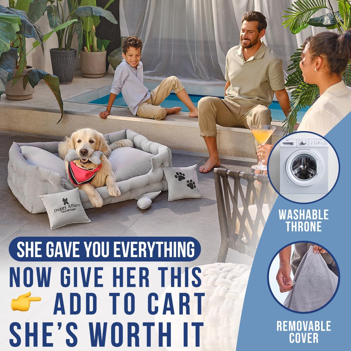 Luxury Dog Bed Chesterfield – Handcrafted Velvet Throne for Dogs | Joint Support, Calming & Temp-Regulating Comfort | Durable 5+ Years, Anti-Claw, Washable 100+ Times – XL, Grey