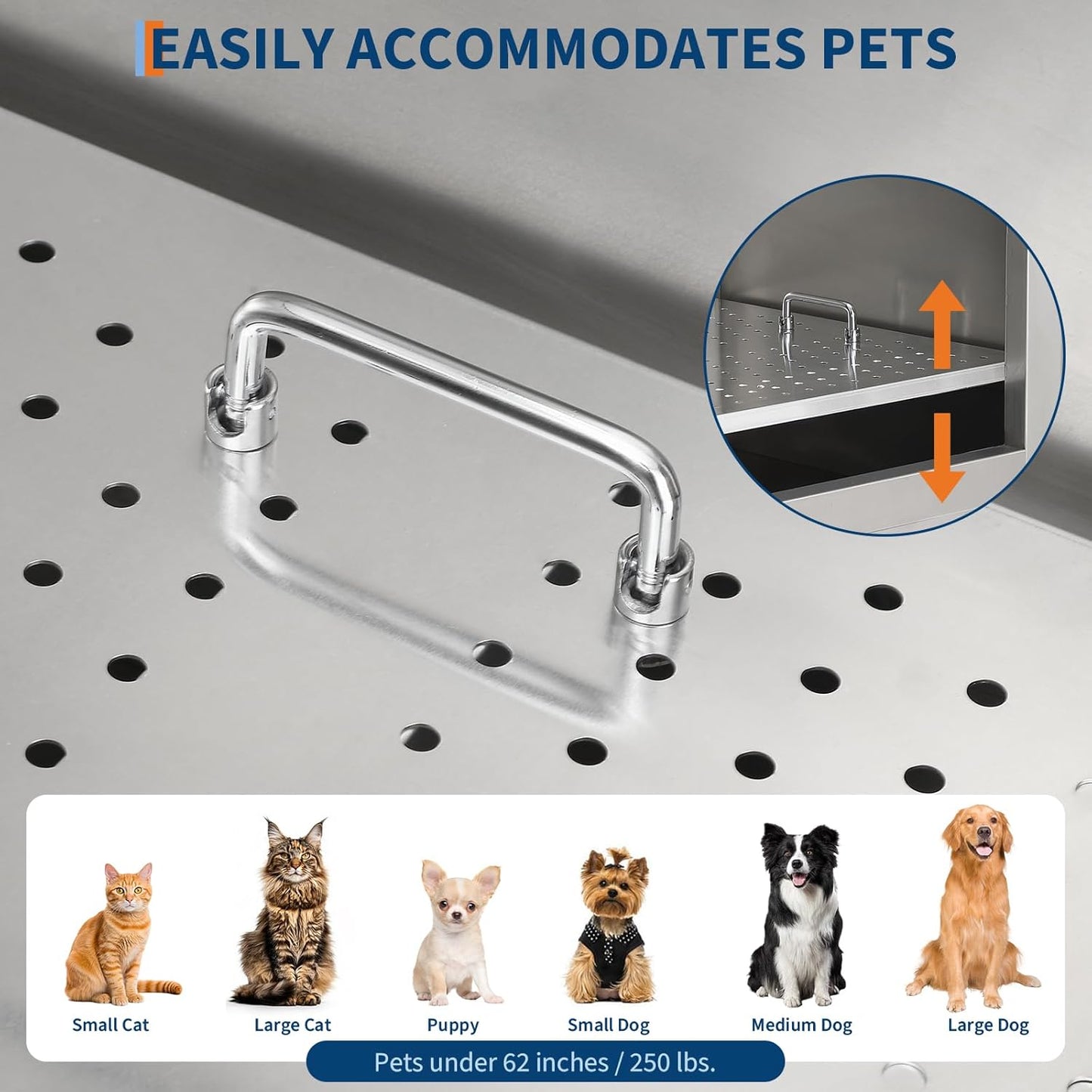 Stainless Steel Dog Washing Station - Dog Bath Tub for Large, Medium, Small Dogs, Pet Grooming Tub with Ramp, Non-Slip Grate, Shower, Soap Box, Faucet, Drain for Home & Outdoor (Right RAMP, 50")