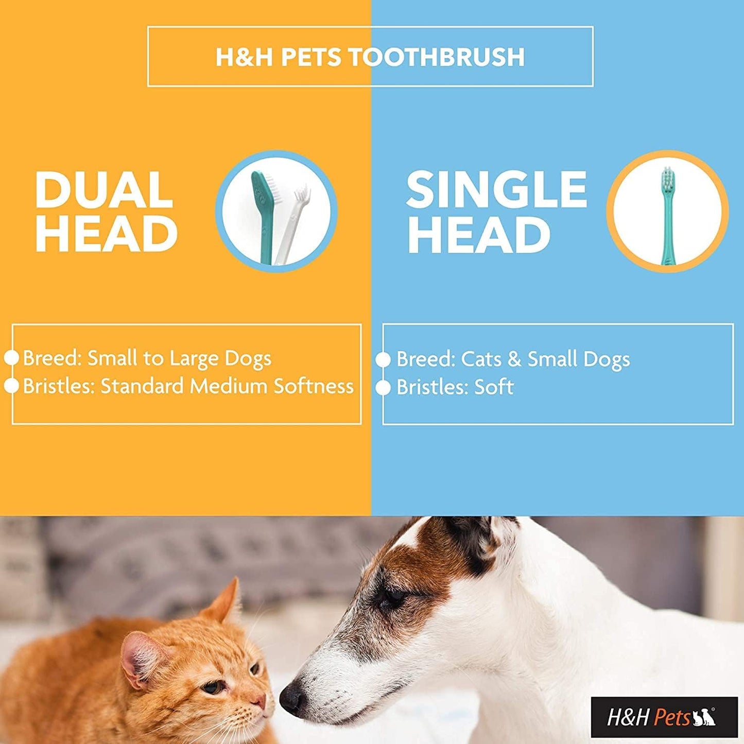 H&H Pets Toothbrush for Small Dogs & Cats - Soft and Extra Small Toothbrush Designed for Cats, Puppies, and XS Breed Dogs Like Teacups, Chihuahuas, Yorkshire, and Poodle, 8 Count Pack