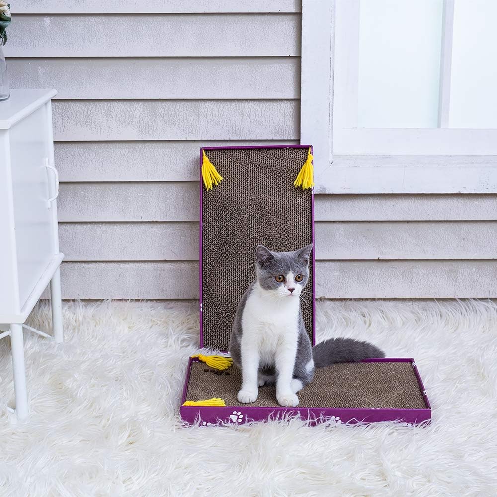 PEEKAB Cat Scratcher Cardboard Wide Scratching Board Reversible Corrugate Cat Scratch Pad with Box Catnip Included Large 3PCS