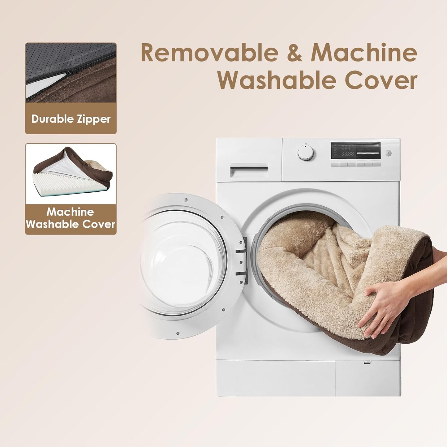 EHEYCIGA Memory Foam Dog Bed for Large Sized, Orthopedic Dog Sofa with Sides and Waterproof Liner, Washable Bolster Pet Couch with Removable Cover, 41x27x7.5 Inch, Brown