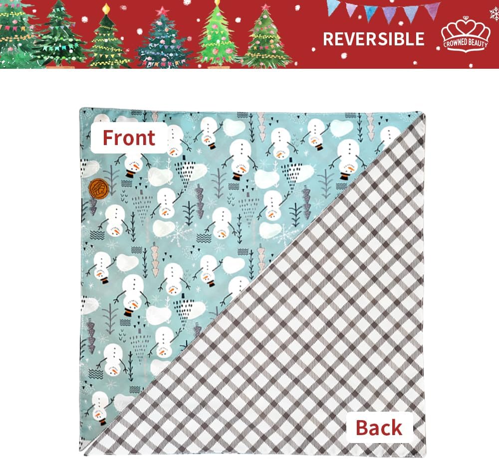 CROWNED BEAUTY Christmas Dog Bandanas Reversible Large 2 Pack, Winter Whimsy Set, Adjustable Triangle Scarves for Medium Large Extra Large Dogs Girl Boy Pets DB80-L