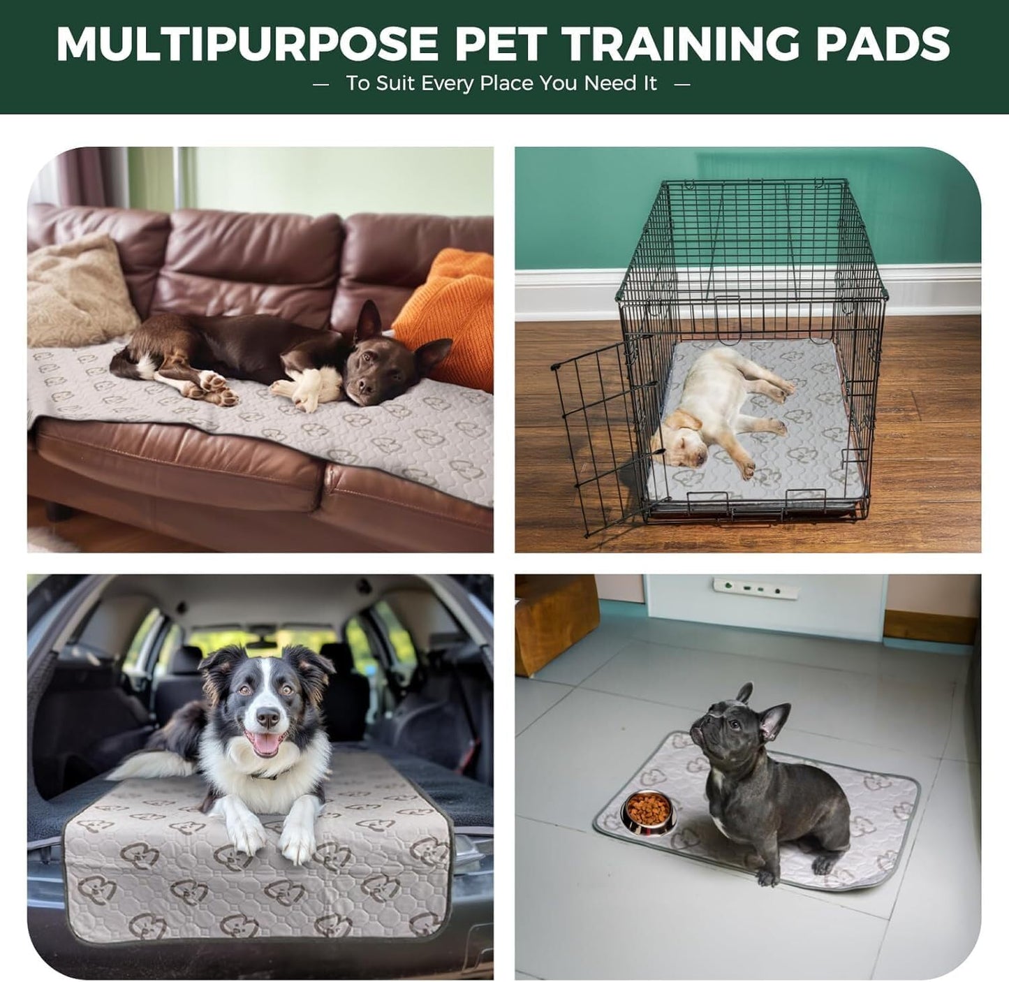 FXW Washable Pee Pads for Dogs, Puppy Pads with Super Absorbent, Specifically Designed for Potty Training, 29" × 18" Rectangle, Khaki, 4 Packs