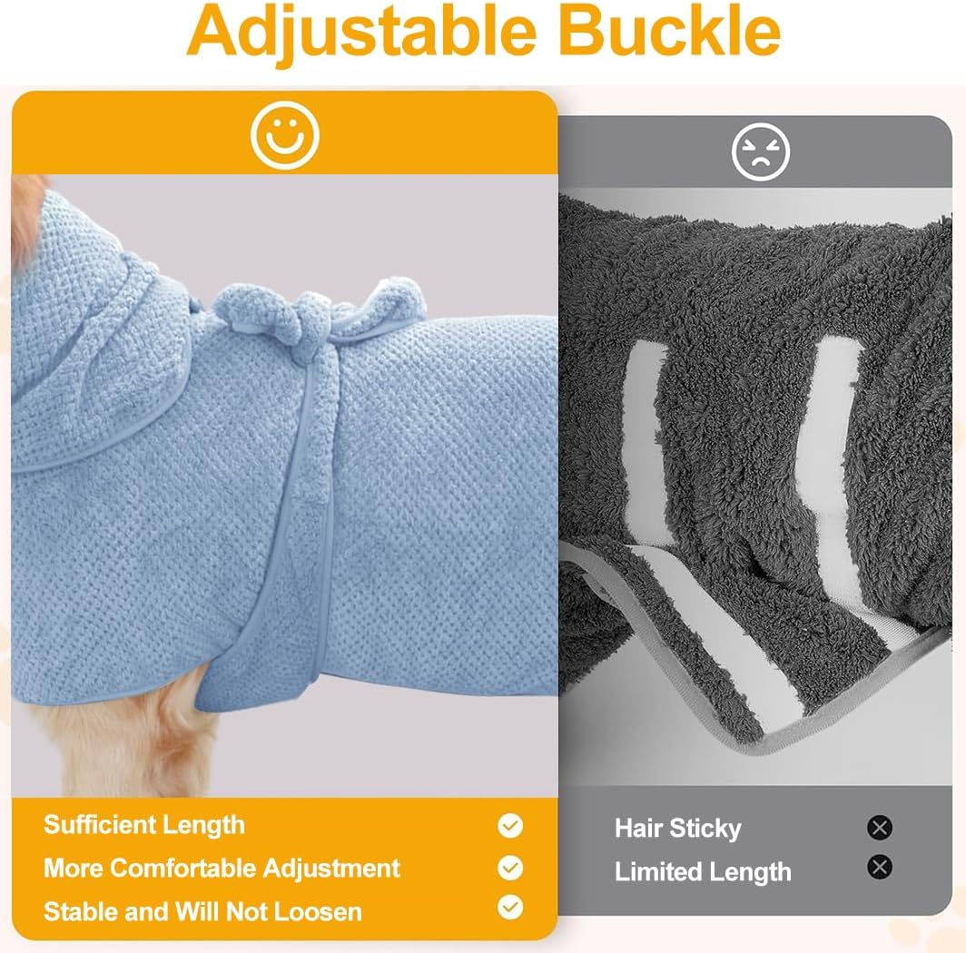 KOOGALSmall to Medium Size Dog Bathrobe, Quick Drying Super Absorbent Used for After Bathing, Warm Dog Towels, Adjustable Hoodies and Belts for Pet Dogs Bath Clothes Products(Blue Jacquard, L)