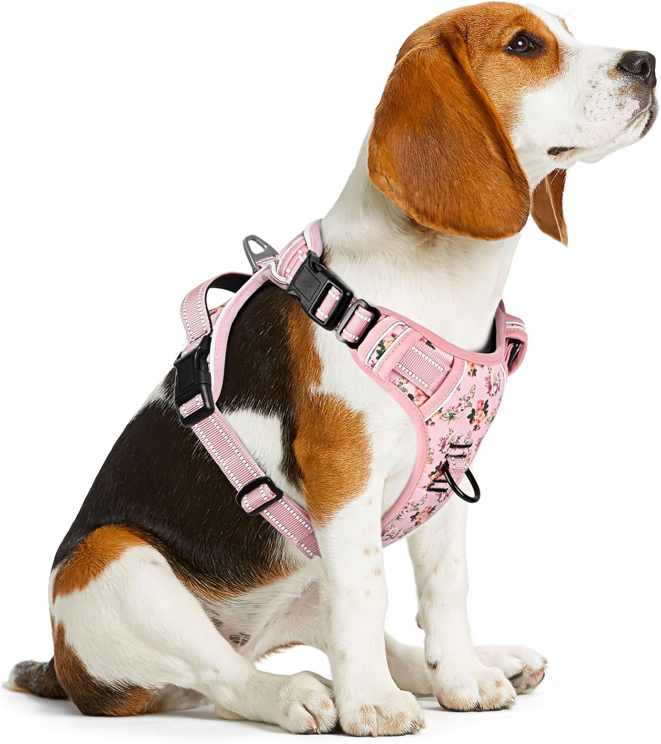 Timos No Pull Dog Harness, Release at Neck Reflective 3 Snap Buckles Adjustable No Choke Pet Vest with Front & Back 2 Leash Clips, Soft Padded Control Training Handle for Small Medium Large Dogs