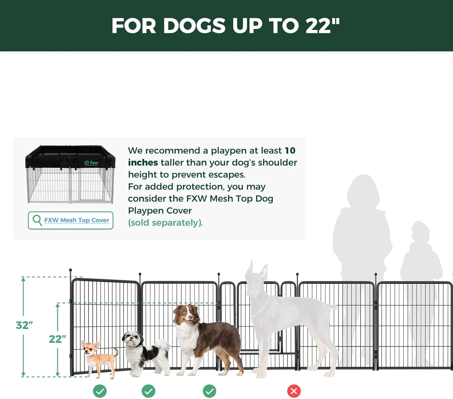 FXW Rollick Unleashed Dog Playpen for Indoor, Yard, RV Camping, 32 inch 32 Panels for Small and Medium Dogs, Black│Patented