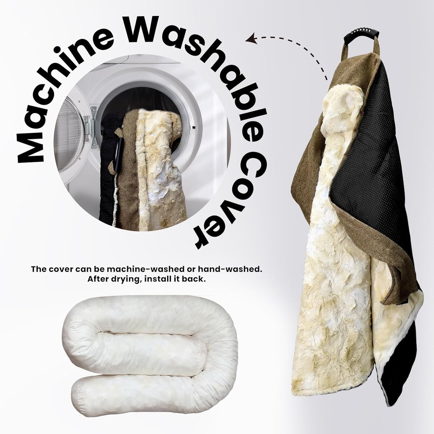 Calming Extra Large Dog Couch Bed, 45 x 37 inch Waterproof Removable Pet Mat Couch Cover for Furniture Protector, Non-Slip Fluffy Pelsbarn Dog Bed for Couch, Sofa, Car - Tie-Dye Khaki