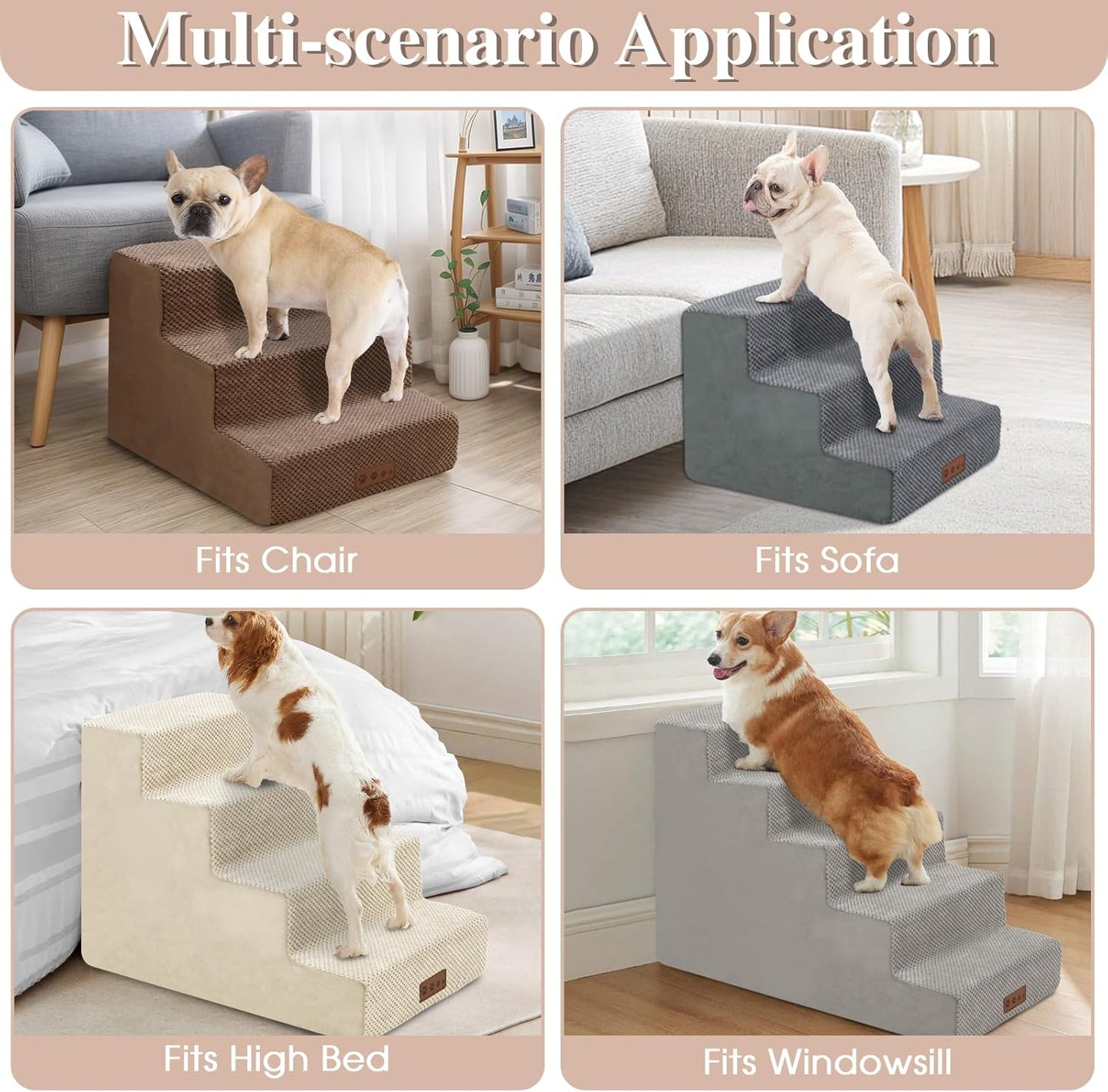 GGIB Dog Stairs for Small Dogs and Cats - Non-Slip Steps for High Bed, Sofa, Couch - Pet Ramp with Removable Washable Cover, Navy, 22" H, 5-Step