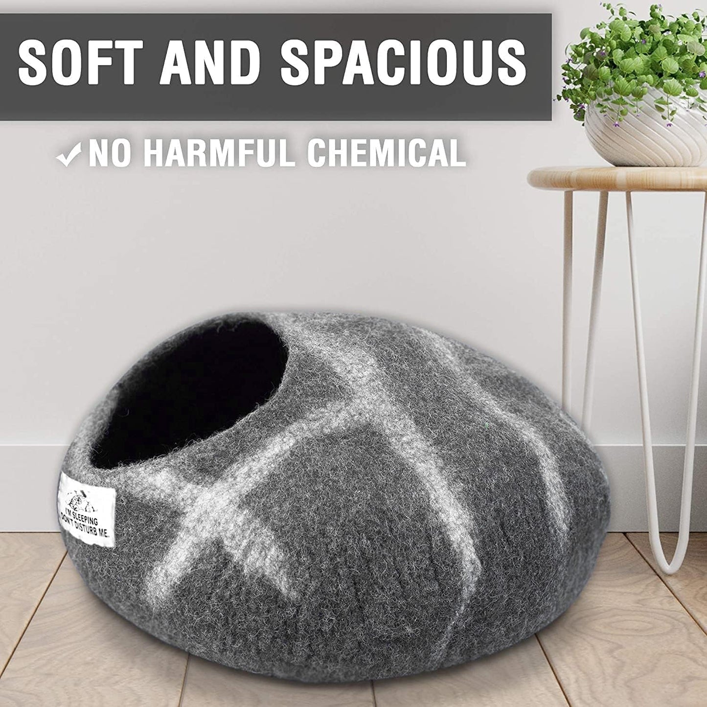 Luxurious Eco-Friendly Merino Wool Cat Cave Bed - Foldable Hideaway Pod for Indoor Cats - Premium Felt Kitten Beds - Covered Cat House for Ultimate Cozy Comfort by Woolygon