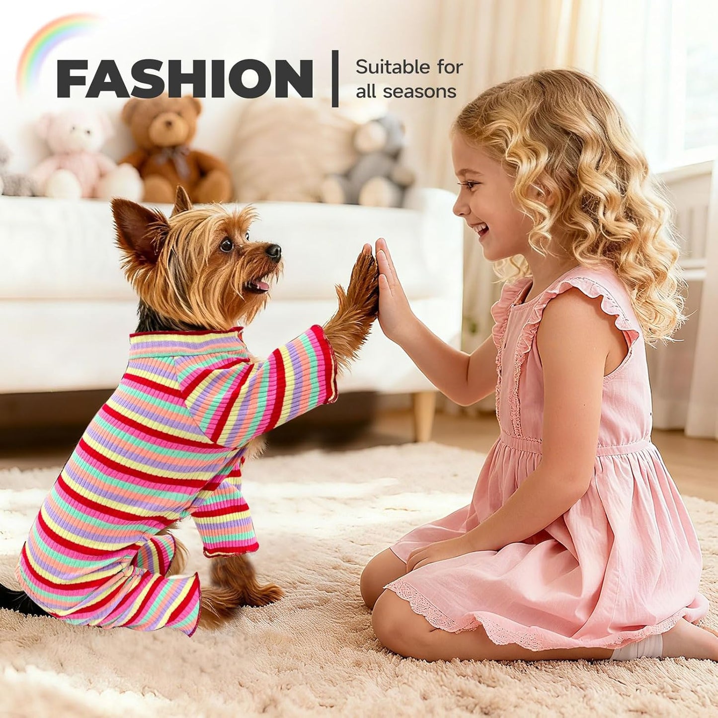 BAEJMJK Striped Dog Pajamas Stretchy Cute Four-Legged Boy Girl Dog Clothes with Sleeves Comfortable Dogs Jumpsuit Colorful Pet Puppy Outfits Apparel for Small Medium Dogs Cats(Red,Medium)