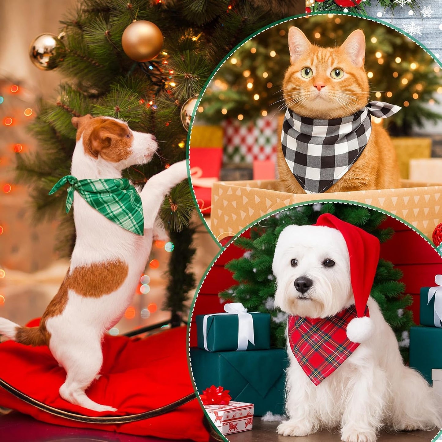 Weewooday 50 Pcs Christmas Dog Bandanas Bulk Xmas Red Green Buffalo Plaid Bandanas for Dogs Soft Bibs Adjustable Triangle Scarf for Small Medium Large Pets Costume (25.6 x 17.7 x 17.7 Inch)