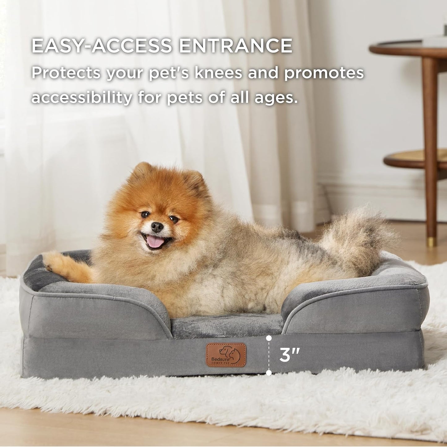 Bedsure Orthopedic Dog Beds for Small Dogs - Washable Small Dog Cat Bed Waterproof, Comfort Pet Couch Sofa with Washable Removable Cover, Pets Bed with Nonskid Bottom, Grey, 24"