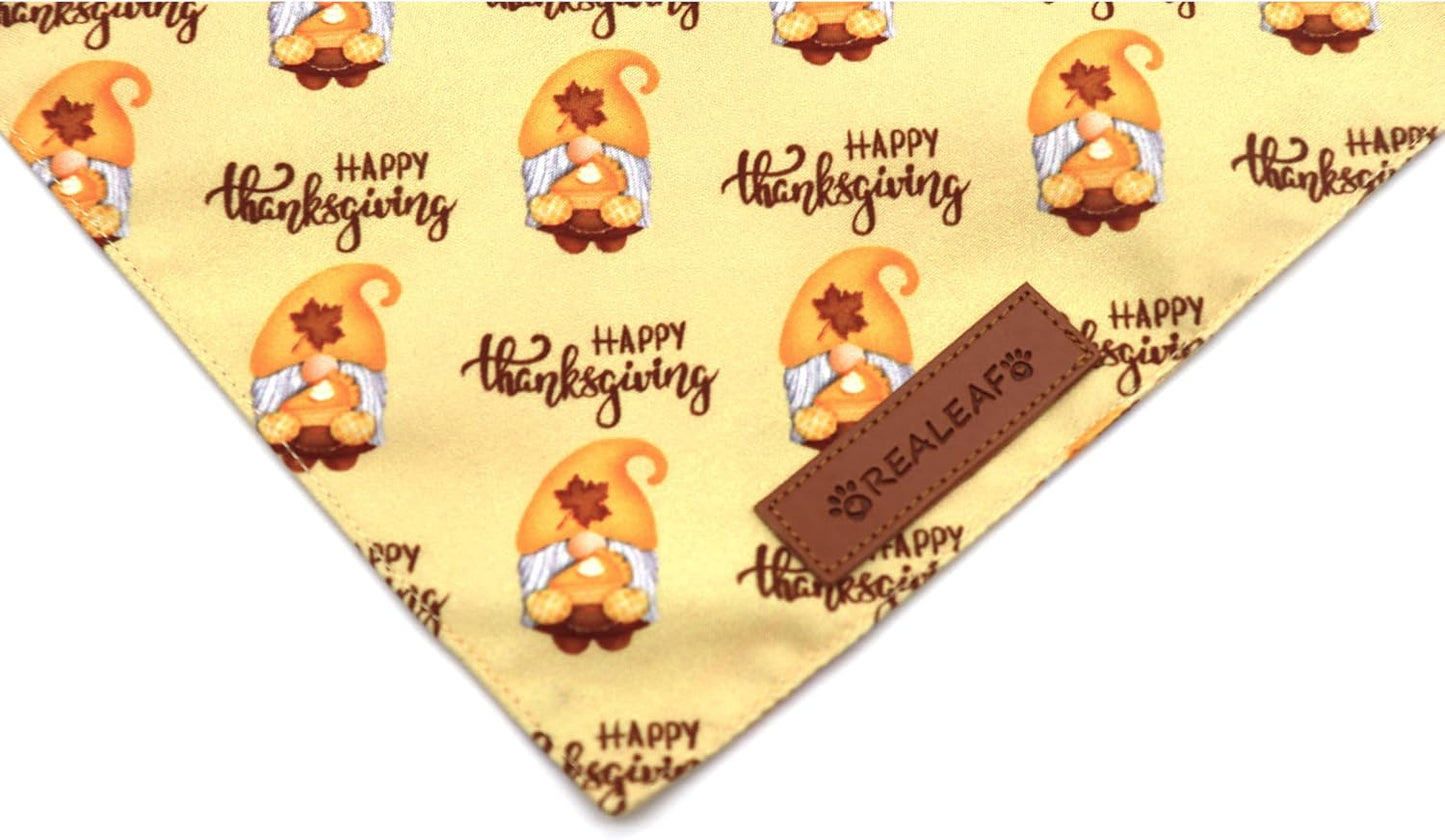 Realeaf Thanksgiving Dog Bandanas 2 Pack, Pumpkins and Happy Thanksgiving Pet Scarf for Boy and Girl, Premium Durable Fabric, Reversible Holiday Bandana for Medium and Large Dogs Pets (Large)