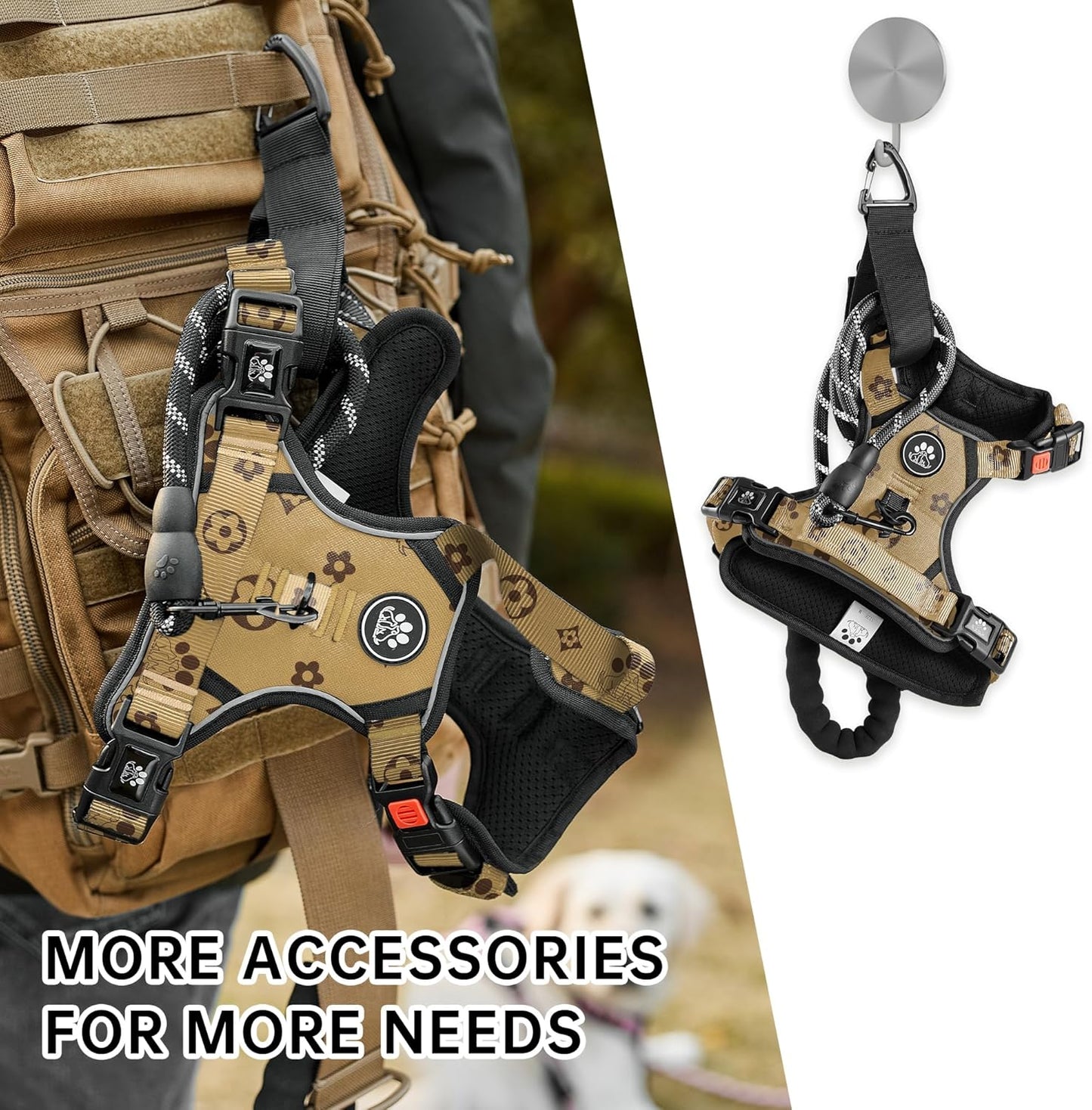 NESTROAD No Pull Dog Harness,Adjustable Oxford Dog Vest Harness with Leash,Reflective No-Choke Pet Harness with Easy Control Soft Handle for Large Dogs(Large,Light Brown)