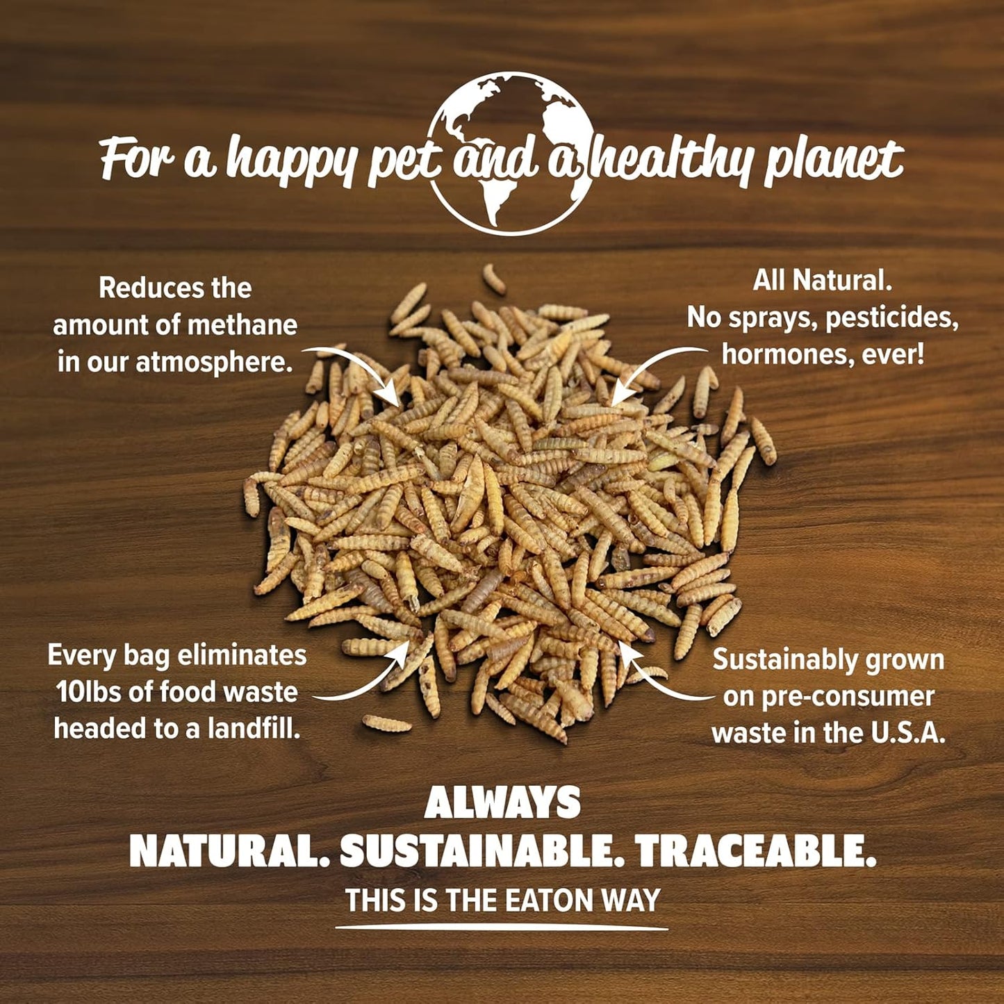 Eaton Pet and Pasture Premium Grubs, USA Grown Dried Black Soldier Fly Larvae, High Calcium Treat for Chickens, Ducks, Wild Birds (1 LB)