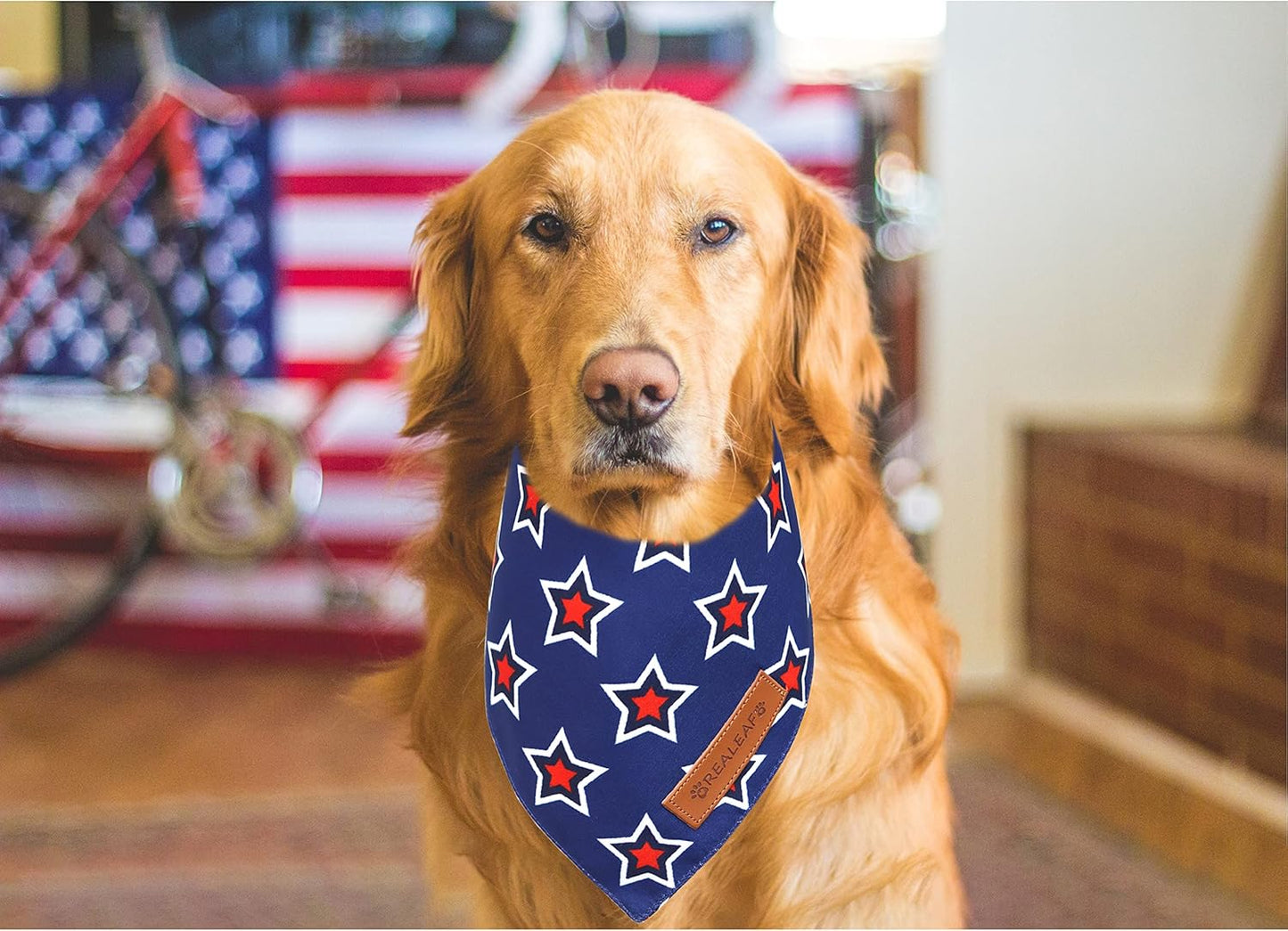 Realeaf American Flag Dog Bandanas 2 Pack, Triangle Reversible 4th of July Pet Scarf for Boy and Girl, Premium Durable Fabric, Patriotic Bandana for Small Medium Large and Extra Large Dogs (Large)