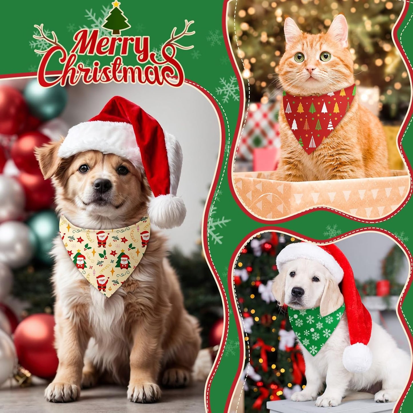 Chunful 30 Pcs Christmas Bandanas for Dogs Xmas Bandanas Bulk with Santa Snowflake Candy Cane Patterns Soft Bibs Adjustable Triangle Doggie Scarf for Small Medium Large Pet 25.6 x 17.7 x 17.7 Inch