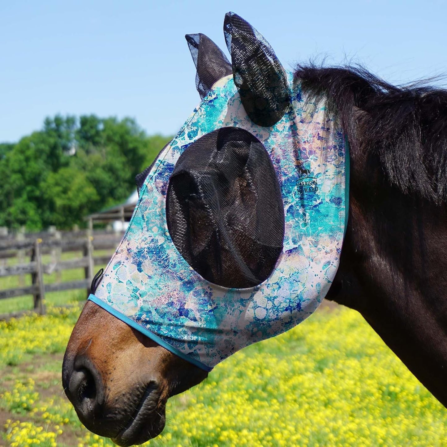 Harrison Howard Super Comfort Stretchy Fitting Horse Fly Mask with UV Protection Soft on Skin with Breathability Pastel Mix Full Size