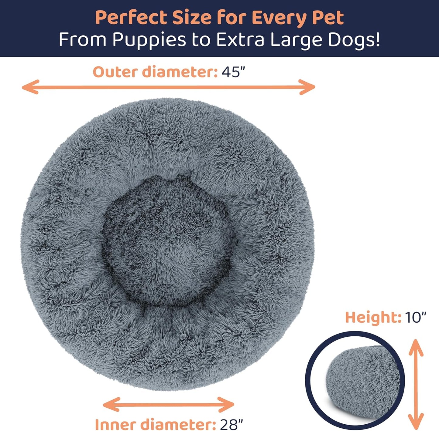 Donut Dog Bed - Premium Comfort for Anxiety Relief - Fluffy & Calming Design with Ultra-Plush Support | Cozy Round Dog Bed with Super Soft Circle Style (Size XL Dark Grey)