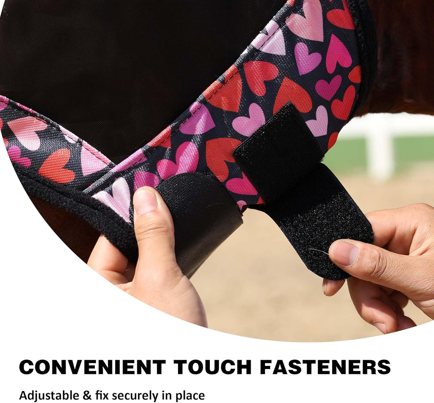 Harrison Howard Pro LumiVista Horse Half Face Fly Mask Large Eye Space with Ears UV Protection for Horse Cute Hearts L