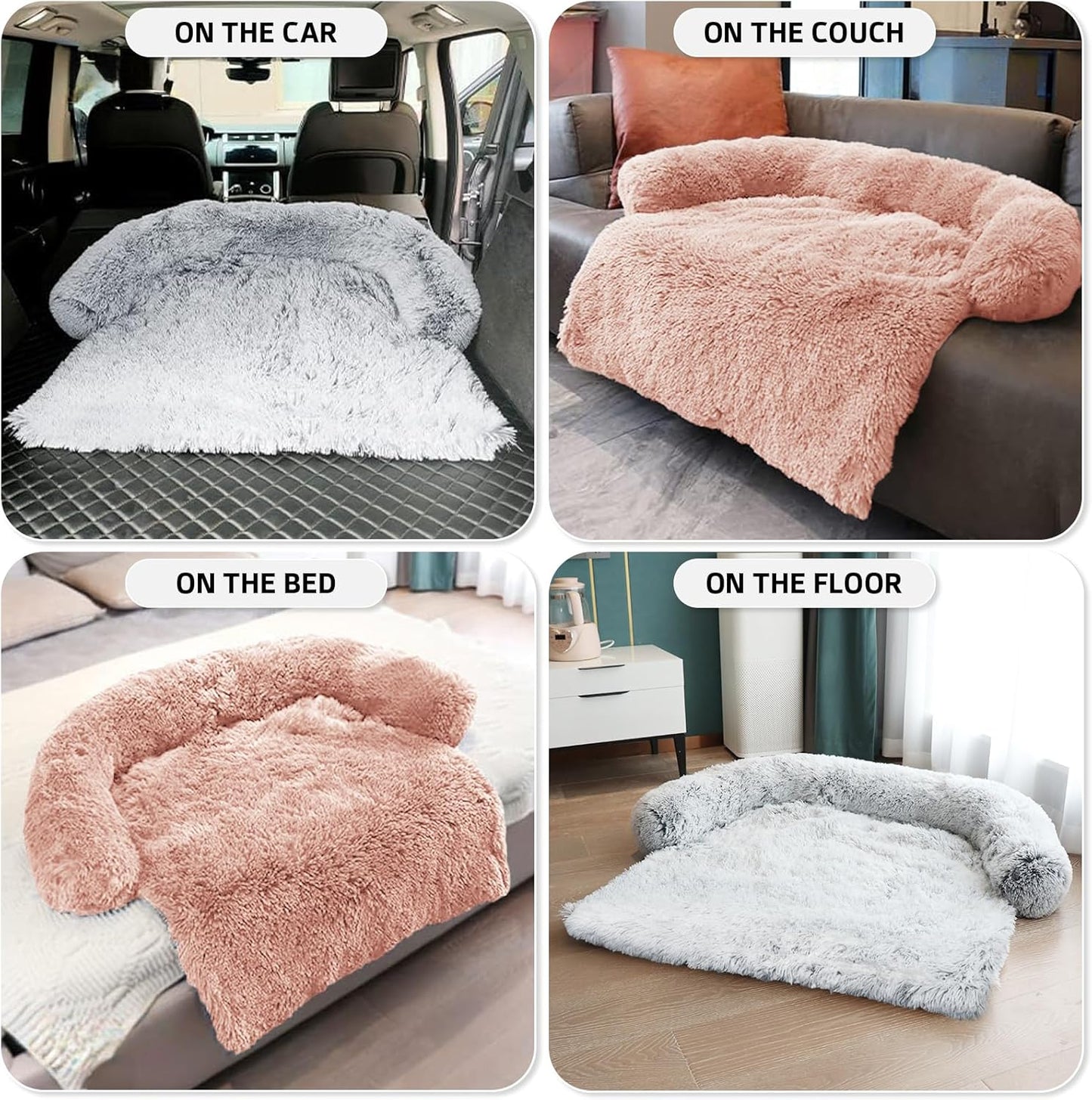 GGIB Calming Dog Bed Fluffy Plush Dog Mat for Furniture Protector with Removable Washable Cover for Large Medium Small Dogs and Cats (Small(35x31x5),Pink)