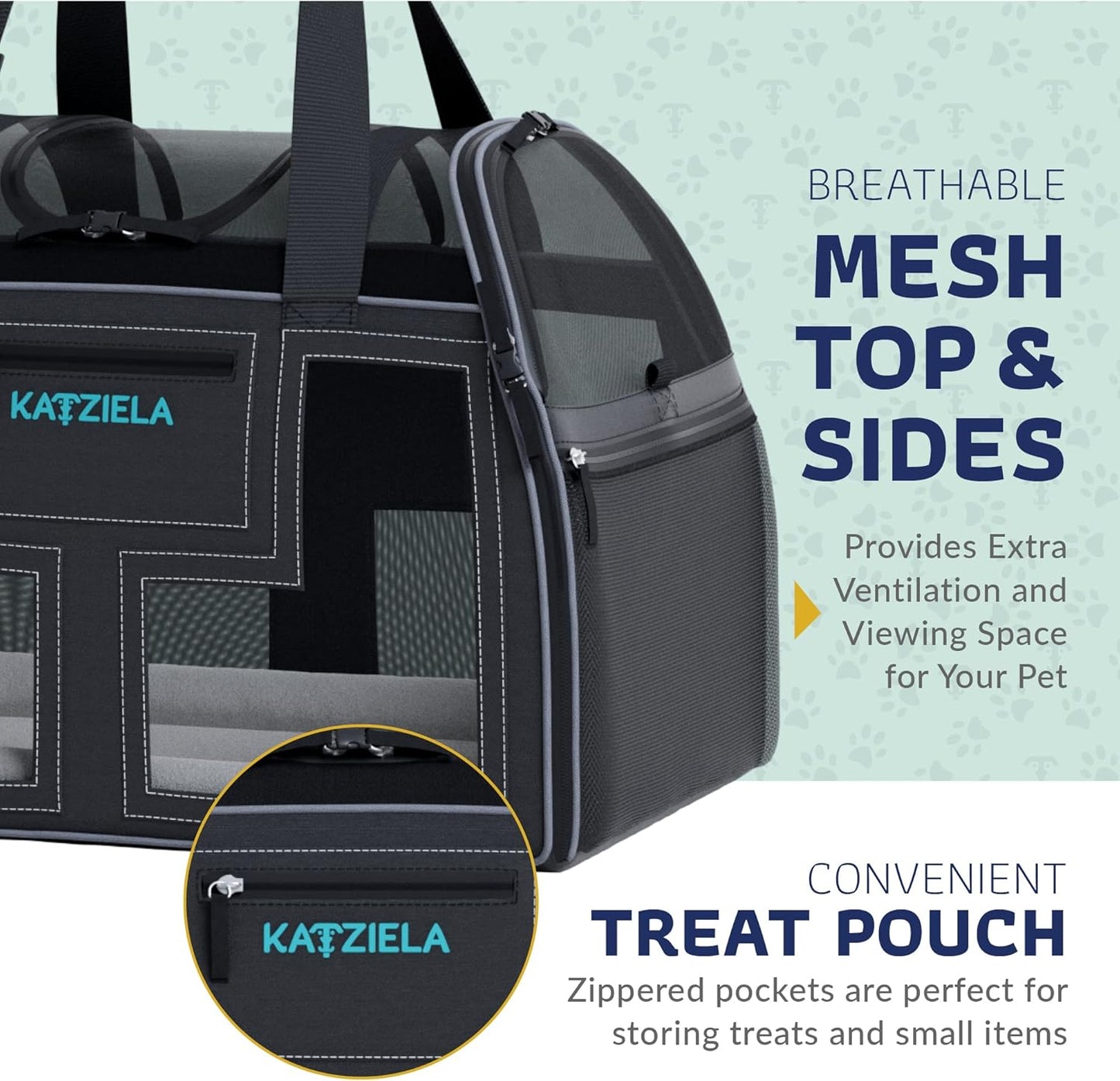 Airline Compliant Pet Carrier - Rolling Portable Travel Carry Crate for Small Dog, Puppy or Cat - Soft Removable Wheeled Design with Mesh Window Sides - Airplane and TSA Compliant- by Katziela