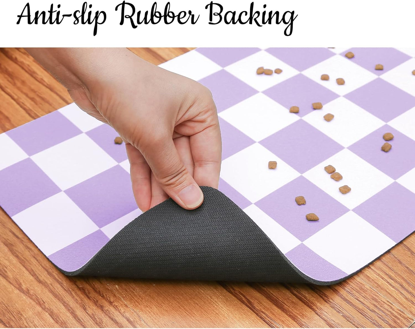 Ralxion Checkered Dog Feeding Mat, Absorbent Mats for Dog Food and Water Bowl, Dispenser, Aesthetic Purple Checkerboard Pet Placemat for Dogs, Cats, Puppy Accessories (Purple, 12 x 19)