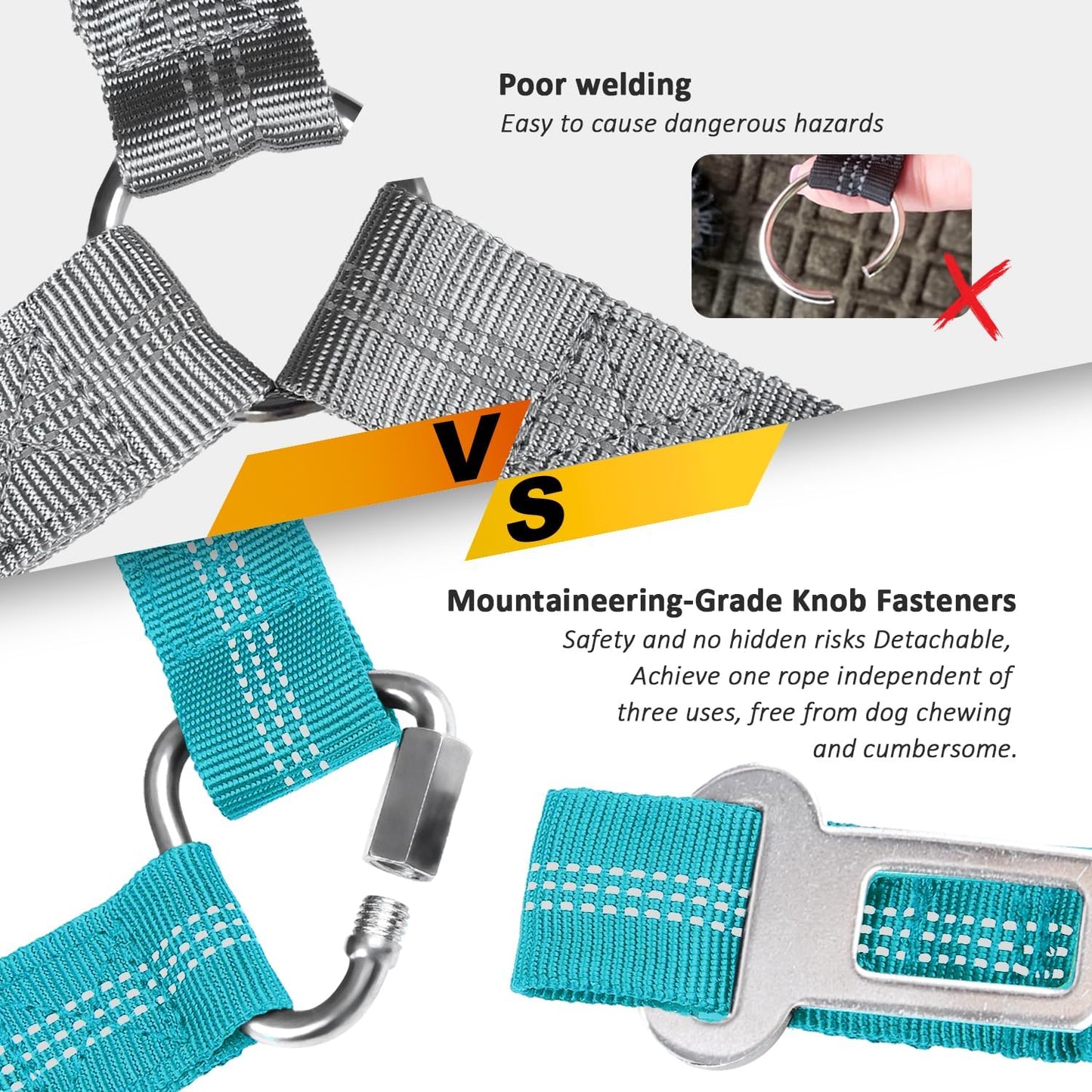 Removable Dog Seat Belt Harness for Car, 3 in 1 Pet Dog Car Seatbelt Leash, Retractable Restraint Secures to Vehicle Headrest & Adjustable Reflective Bungee Dog Seatbelt Tether, Blue