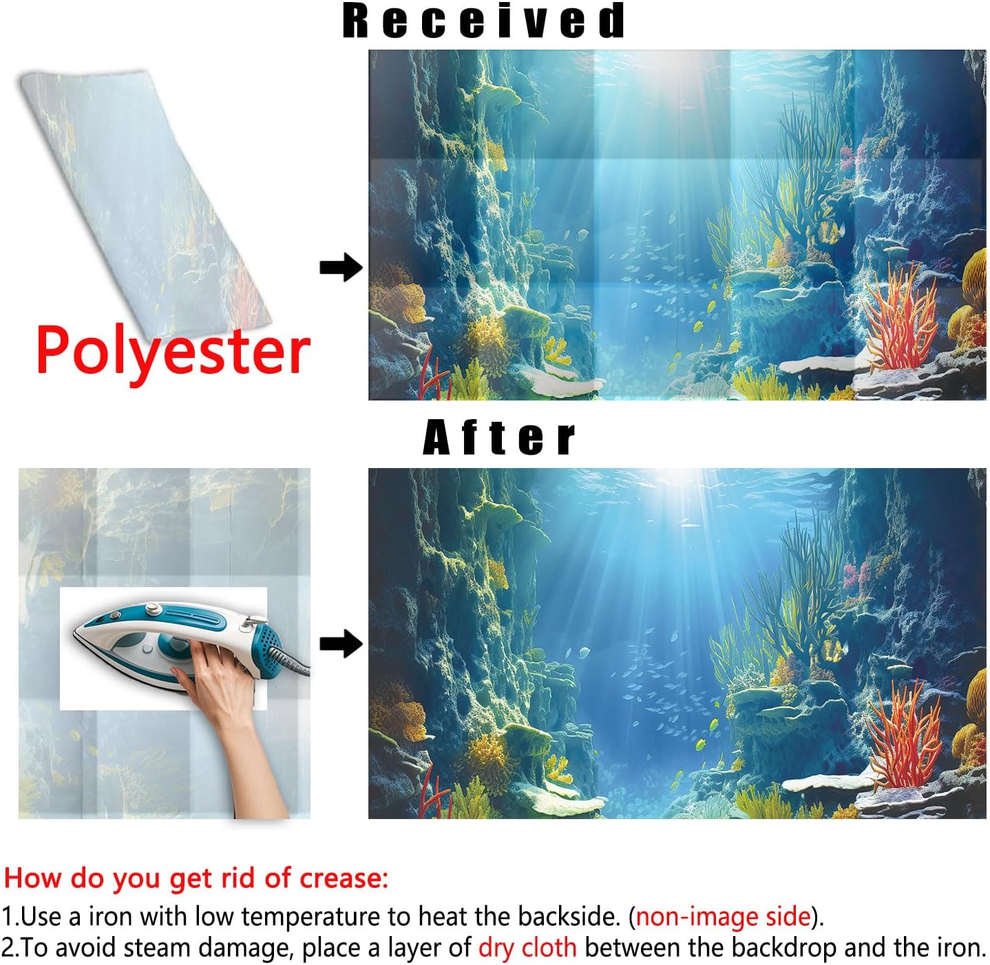 72X16IN Blue Sea Floor Aquarium Background, Natural Underwater World 3D Effect Fish Tank Decorations Background, Art Terrarium Background with 8 EVA Double-Sided Tape